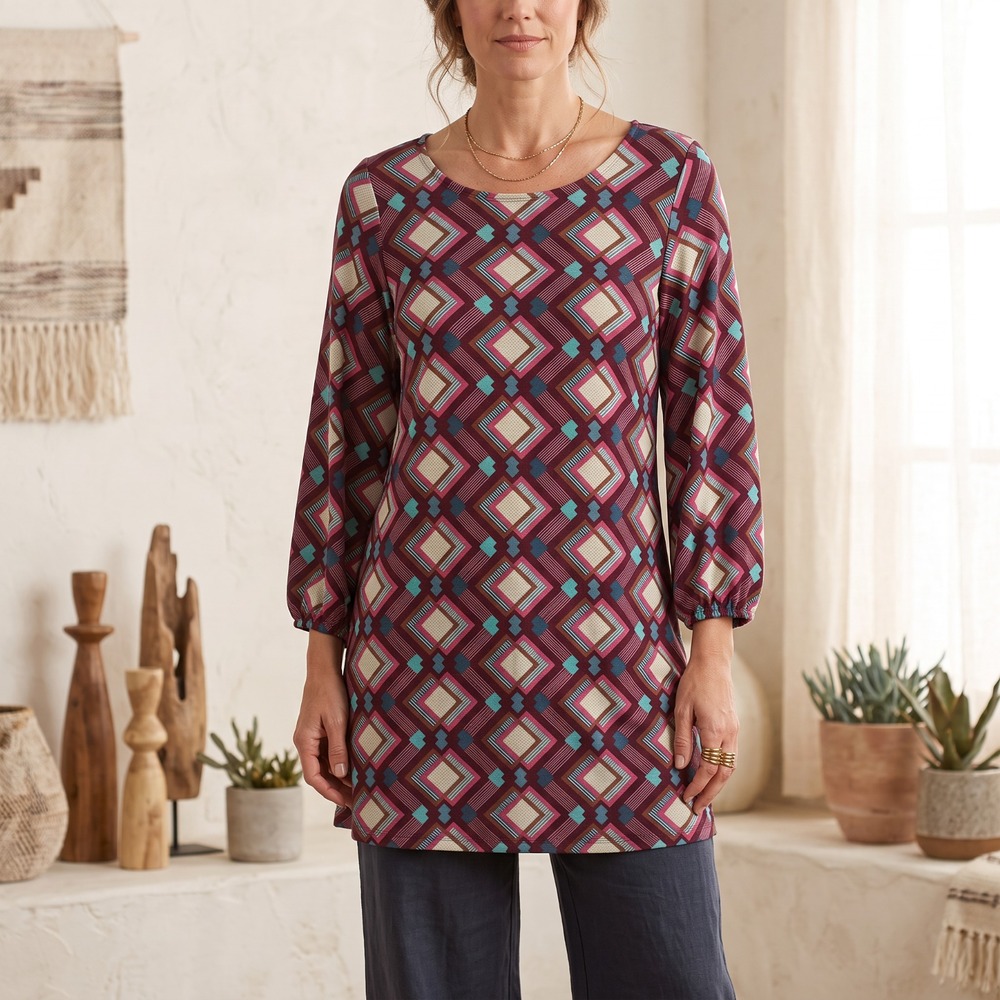 Women's Diamond Tunic Dress Top Purple Festival Mod Retro 70s Indie Grunge L